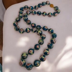 Vintage Chinese Hand Painted Porcelain Hand Knotted Beaded Necklace